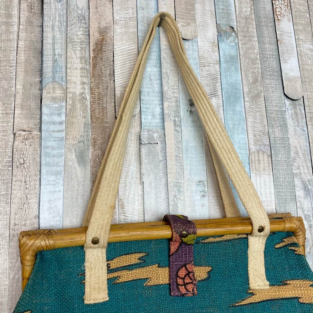 Vintage 70s 80s Bright Colorful Summer Vacation Bag Purse Tote Jute Statement - Picture 4 of 8